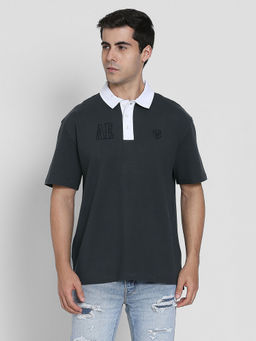 American Eagle - Men Black Contrast Collar Polo Shirt