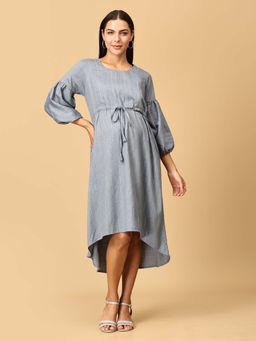 The Mom Store - Arona Grey Shimmer Stripes Maternity Dress