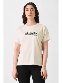 Van Heusen - Women Beige Graphic Print Casual Round Neck T-shirt