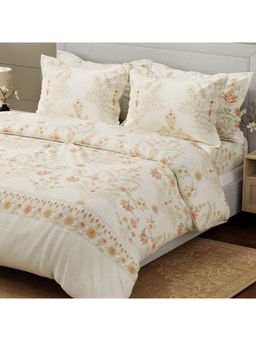 Boutique Living - 100% Cotton 600 Tc Ivory Digital Floral Print King Bedsheet With 4 Pillow Covers