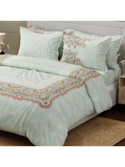 Boutique Living - 100% Cotton 600 Tc Blue Digital Floral Print King Bedsheet With 4 Pillow Covers