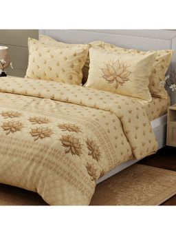 Boutique Living - 100% Cotton 600 Tc Beige Digital Floral Print King Bedsheet With 4 Pillow Covers