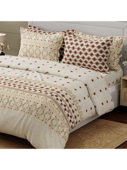 Boutique Living - 100% Cotton 600 Tc Off White Digital Floral Print King Bedsheet With 4 Pillow Covers