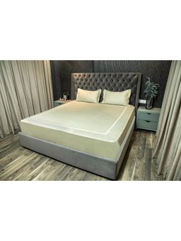 I wish - Pleated Frame Cotton 300Tc Queen Bedsheet Grey Color Queen Size With 2 Pillow Cover