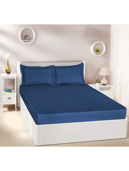 I wish - Cotton Satin 350 Tc Queen Bedsheet, Blue Double Bed Size With 2 Pillow Cover