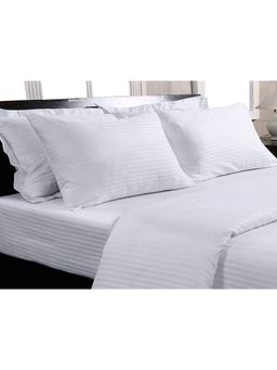 I wish - Cotton Satin Stripe 400 Tc Queen Bedsheet, Flat Sheet Queen Size With 2 Pillow Cover