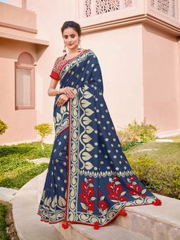 Odette - Blue Weaved Silk Designer Saree with Unstitched Blouse