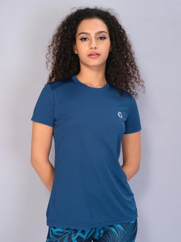 Technosport - Women Solid Slim Fit Round Neck Sports T-Shirt with Technocool-Teal