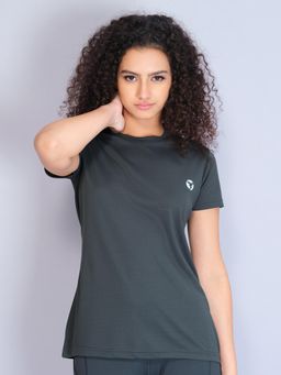 Technosport - Women Solid Slim Fit Round Neck Sports T-Shirt with Technocool-Charcoal