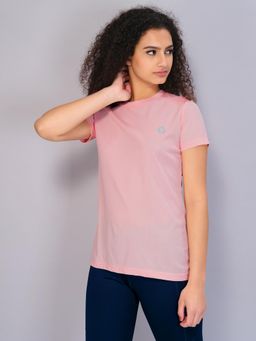 Technosport - Women Solid Slim Fit Round Neck Sports T-Shirt with Technocool-Light Pink