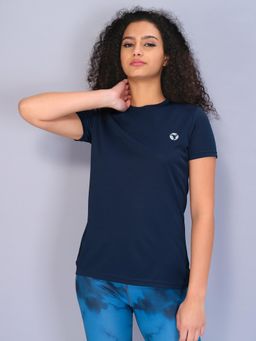 Technosport - Women Solid Slim Fit Round Neck Sports T-Shirt with Technocool-Navy Blue