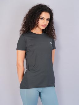 Technosport - Women Solid Slim Fit Round Neck Sports T-Shirt with Technocool-Charcoal