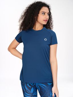 Technosport - Women Solid Slim Fit Round Neck Sports T-Shirt with Technocool-Teal