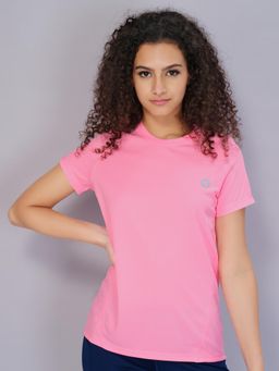 Technosport - Women Solid Slim Fit Round Neck Sports T-Shirt with Technocool-Pink