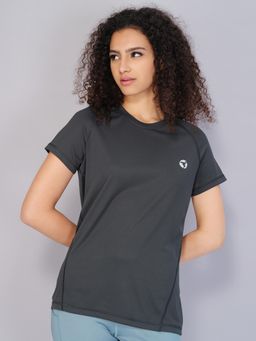 Technosport - Women Solid Slim Fit Round Neck Sports T-Shirt with Technocool-Charcoal