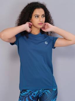 Technosport - Women Solid Slim Fit Round Neck Sports T-Shirt with Technocool-Teal