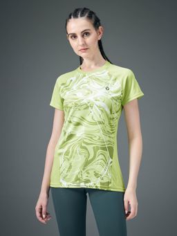 Technosport - Women Abstract Print Slim Fit Round Neck Sports T-Shirt with Technocool Plus