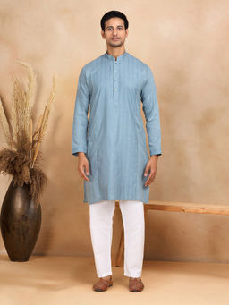 Kraft India - Blue Mandarin Neck Embroidered Kurta