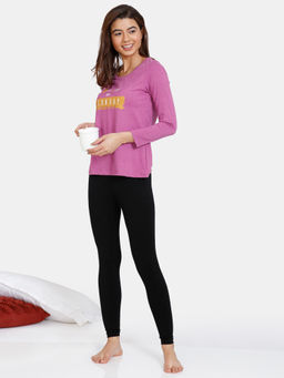 Zivame - Rosaline Starry Nights Knit Cotton Top - Rosebud - Purple