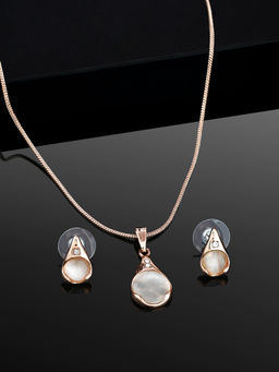 Estele - Rose Gold Plated Sparkling Drop Necklace Set for Girls & Women