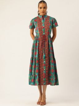 Jaipur Morni - Teal Printed Cotton Dress