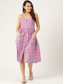 Jaipur Morni - Pink Printed Cami Dress