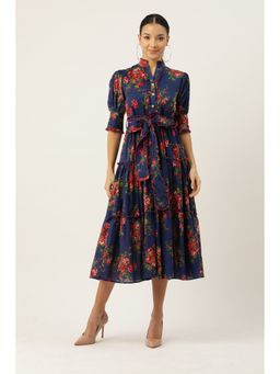 Jaipur Morni - Blue Printed Tier Dress with Belt