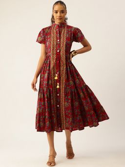 Jaipur Morni - Red Printed Cotton Dress