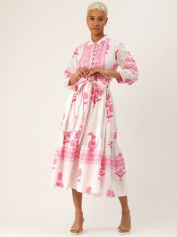 Jaipur Morni - Mughal Multi Color Printed Tier Dress with Belt