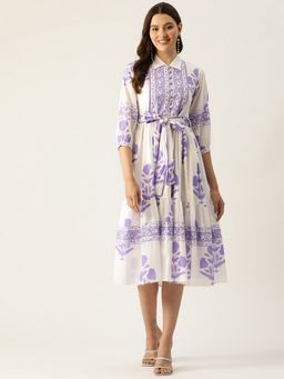 Jaipur Morni - Purple Mughal Printed Tier Dress with Belt