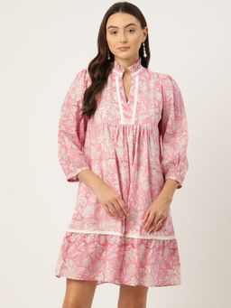 Jaipur Morni - Pink Printed Cotton Dress