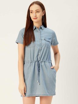 Xpose - Blue Denim Shirt Pure Cotton Mini Dress