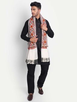 Zamour - Men Kashmiri Embroidery White Shawl Stole