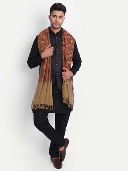 Zamour - Men Kashmiri Embroidery Brown Shawl Stole