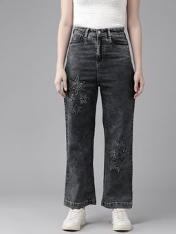 KASSUALLY - Wide High Rise Black Jeans