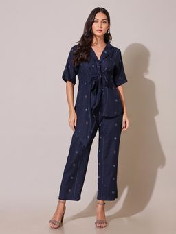 SAAKI - Kaleidoscope Printed Navy Asymmetric Co-ord (Set of 2)