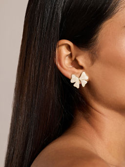 Pipa Bella by Nykaa Fashion - Gold and White Resin Bow Shaped Small Stud Earrings