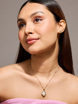Pipa Bella by Nykaa Fashion - Gold and White Pearl Pendant Dainty Chain Link Necklace