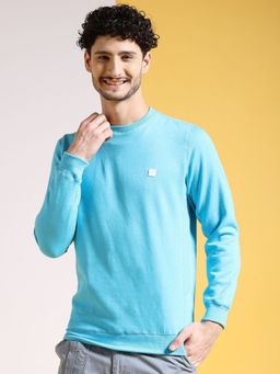 The Indian Garage Co - Men Regular Fit Self Design Crew Neck Sweatshirt- Blue