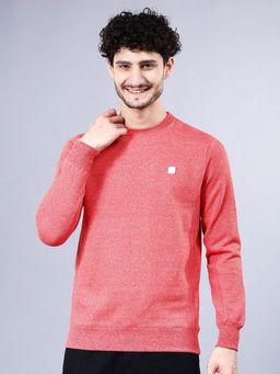 The Indian Garage Co - Men Regular Fit Self Design Crew Neck Sweatshirt- Coral