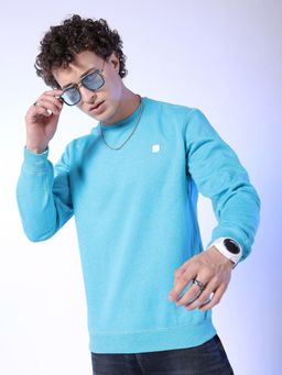 The Indian Garage Co - Men Regular Fit Self Design Crew Neck Sweatshirt- Blue