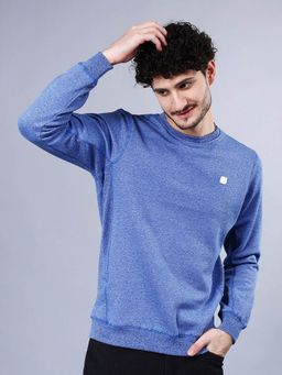 The Indian Garage Co - Men Regular Fit Self Design Crew Neck Sweatshirt- Blue