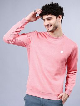 The Indian Garage Co - Men Regular Fit Self Design Crew Neck Sweatshirt- Pink