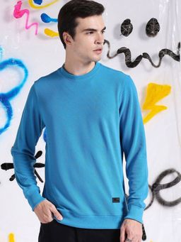 The Indian Garage Co - Men Regular Fit Self Design Crew Neck Sweatshirt- Blue