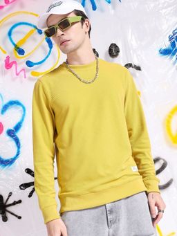 The Indian Garage Co - Men Regular Fit Self Design Crew Neck Sweatshirt- Yellow