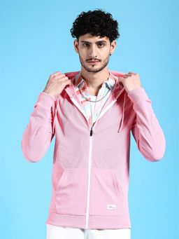 The Indian Garage Co - Men Regular Fit Self Design Hooded- Pink