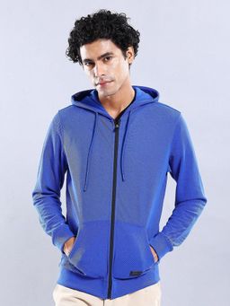 The Indian Garage Co - Men Regular Fit Self Design Hooded- Blue
