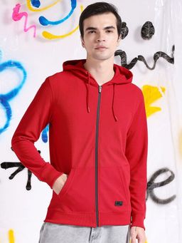 The Indian Garage Co - Men Regular Fit Self Design Hooded- Red