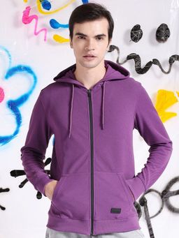 The Indian Garage Co - Men Regular Fit Self Design Hooded- Purple