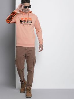 The Indian Garage Co - Men Regular Fit Printed Hooded Neck Sweatshirt- Peach